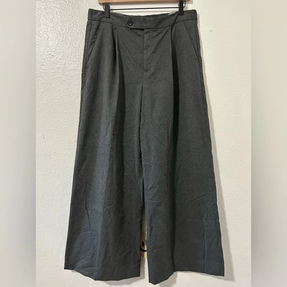 WIDE LEG BITTON TAB FLANNEL PANTS DARK GREY SIZE 12 - Picture 4 of 6